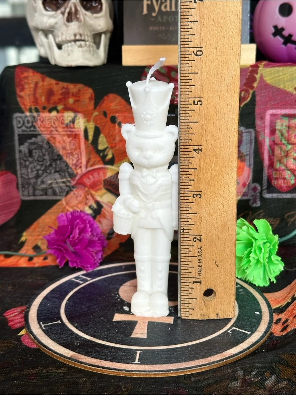 Handmade Bear Nutcracker Candle – White Holiday Soldier Candle